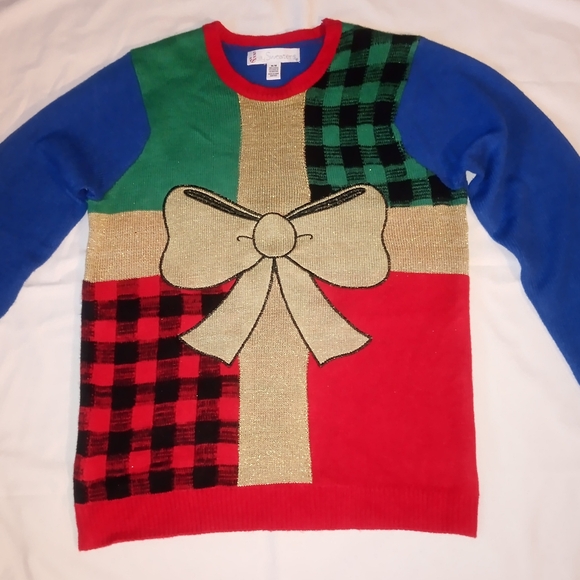 Vgt. Color Block Bow tie Present Ugly Christmas Sweater Size M/M - Picture 3 of 9